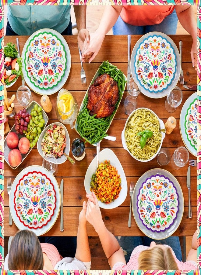 FillTouch مجموعة فيل تاتش من 120 طبقًا ورقيًا مكسيكيًا للاستخدام مرة واحدة، مقاس 7 بوصات، بتصميم ماندالا وزهرة، مثالية لحفلات التاكو، ولحفلات الثلاثاء المكسيكي، والكرنفالات، وأعياد الميلاد، وغيرها من المناسبات. - Image 5