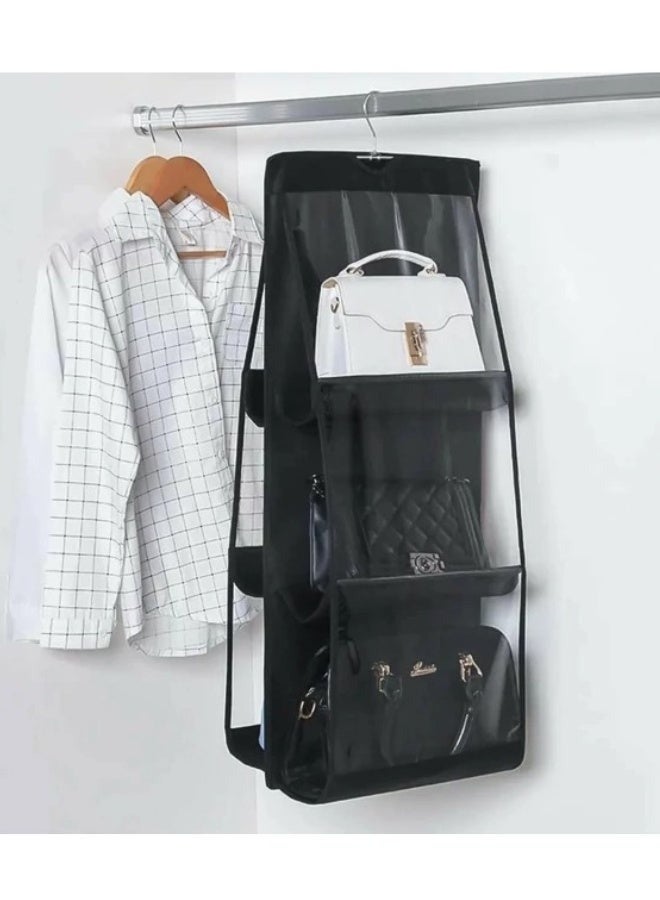 منظم حقائب يد ومحافظ بـ 6 جيوب - رف تخزين معلق للحقائب للملابس أو الخزانة أو خلف الباب، تصميم موفر للمساحة، منظم معلق متين للحقائب اليدوية والمحافظ وحقائب السهرة والإكسسوارات (عبوة واحدة - أسود). - Image 3