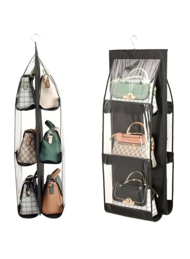 منظم حقائب يد ومحافظ بـ 6 جيوب - رف تخزين معلق للحقائب للملابس أو الخزانة أو خلف الباب، تصميم موفر للمساحة، منظم معلق متين للحقائب اليدوية والمحافظ وحقائب السهرة والإكسسوارات (عبوة واحدة - أسود). - Image 2