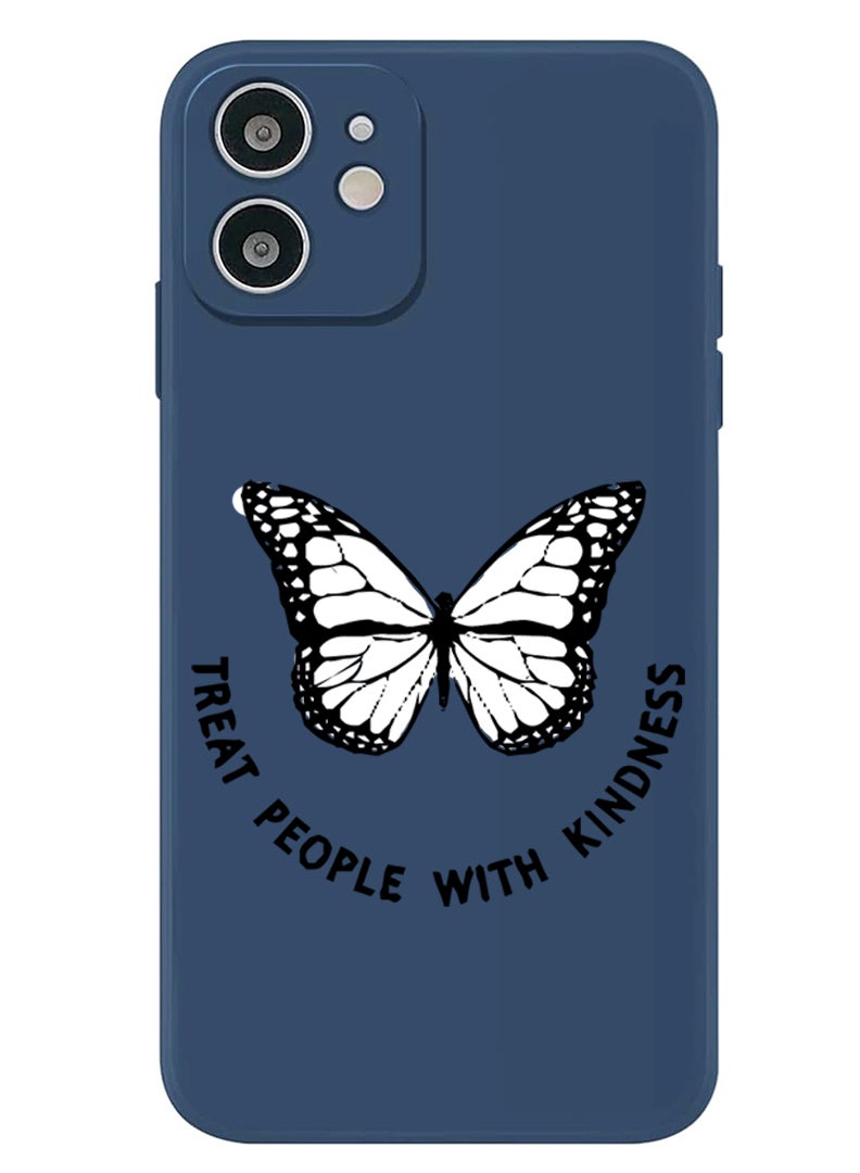 Theodor Protective Slim Fit Case Liquid Silicone Cover with Full Body Protection Anti-Scratch Shockproof Case For iPhone 12 Blue  - Treat people with kindness-01 - Image 1