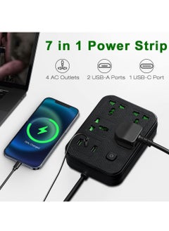 Necomi Universal Power Cord Expansion Lead Socket, Wall Plug Adapter with,(2.1A)2 x USB, 1 x Type C and 4 Group Smart Power Outlets, Surge Protection UK Plug Power Cord(2M/Black)  - Image 2