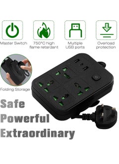Necomi Universal Power Cord Expansion Lead Socket, Wall Plug Adapter with,(2.1A)2 x USB, 1 x Type C and 4 Group Smart Power Outlets, Surge Protection UK Plug Power Cord(2M/Black)  - Image 3