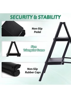 MOMENT 2 Step Ladder Folding Step Stool, Heavy Duty 330 Lbs Load Stepladder, Small Kitchen/Closet Ladder For Adults/Kids, Lightweight Step Ladder With Anti-Slip Wide Pedal For Home, Black  - Image 2