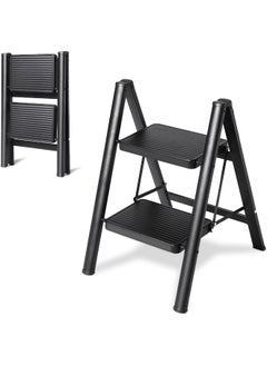 MOMENT 2 Step Ladder Folding Step Stool, Heavy Duty 330 Lbs Load Stepladder, Small Kitchen/Closet Ladder For Adults/Kids, Lightweight Step Ladder With Anti-Slip Wide Pedal For Home, Black  - Image 1