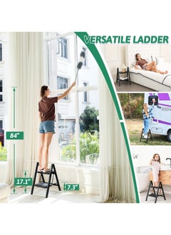 MOMENT 2 Step Ladder Folding Step Stool, Heavy Duty 330 Lbs Load Stepladder, Small Kitchen/Closet Ladder For Adults/Kids, Lightweight Step Ladder With Anti-Slip Wide Pedal For Home, Black  - Image 4