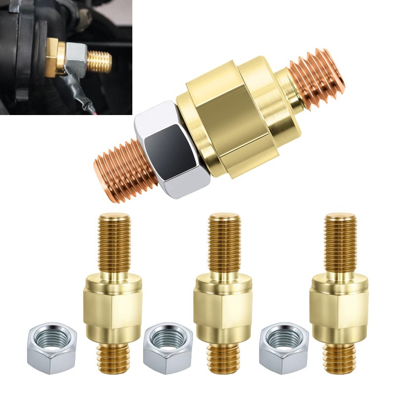Ketofa Side Post Battery Terminal Bolt 3816 3824 Brass Long Stud Standard Battery Post Stud Extender with Lock Nut Compatible with GM Side Post Batteries and Other Accessories 4 Pack - Image 3