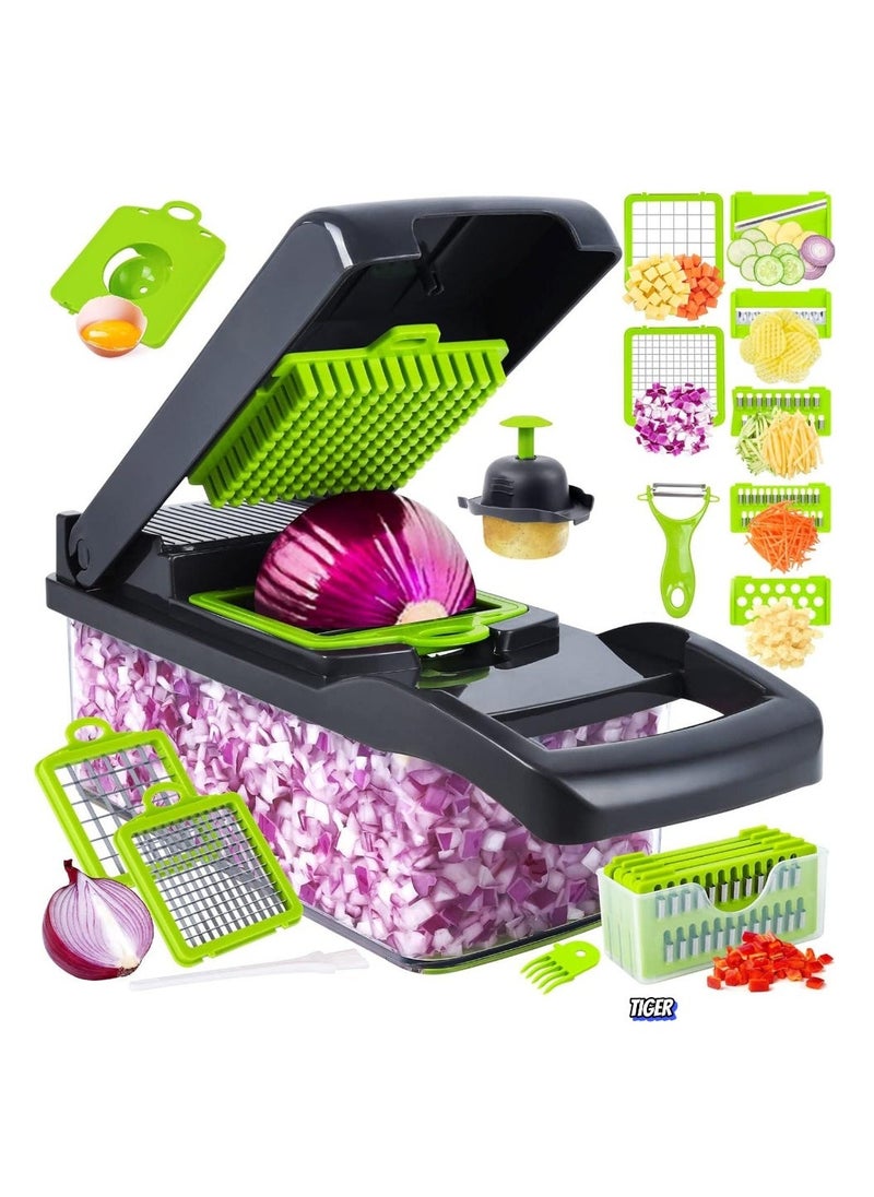 TIGER Vegetable Chopper Pro – 14-in-1 Multifunctional Food Chopper, Onion, Carrot, Garlic Slicer & Dicer, 8 Sharp Blades, Easy-to-Use Vegetable Cutter with Container for Kitchen, Prep & Cooking - Image 1