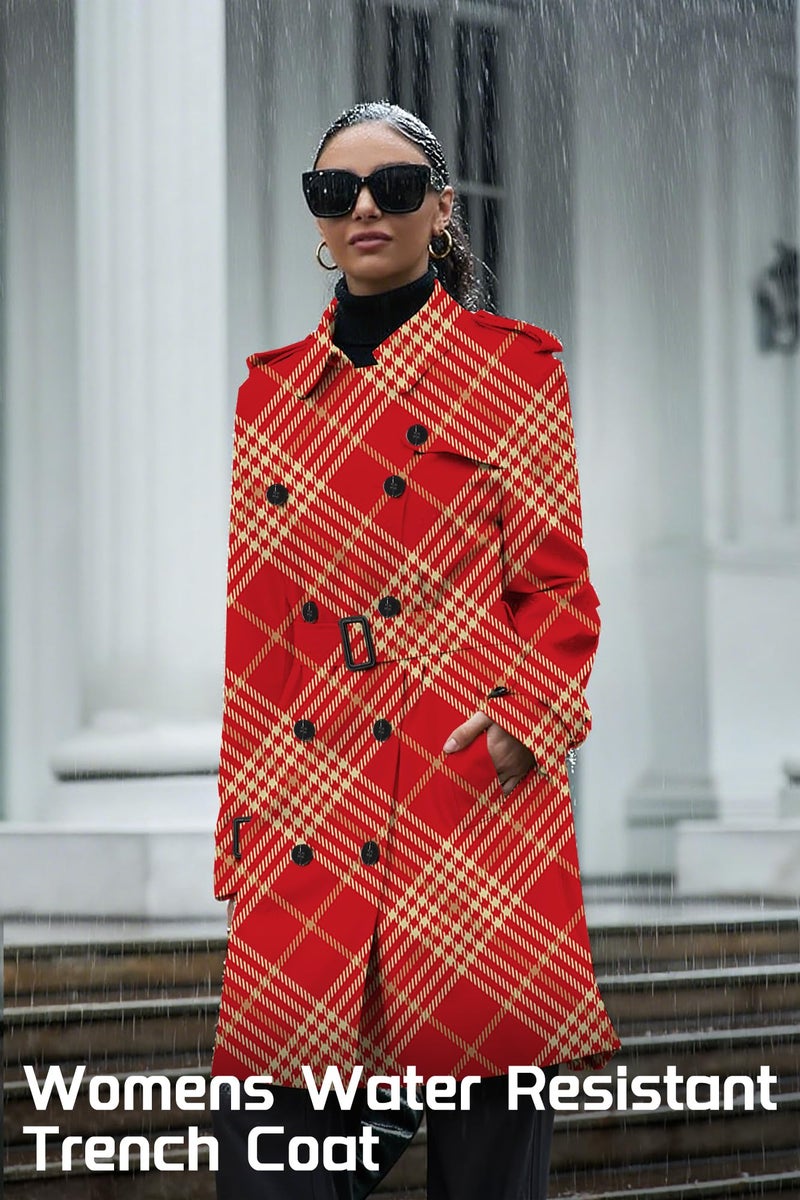 Betusline Women's Long Trench Coat Double Breasted Classic Windbreaker Jacket Lapel Overcoat Outerwear with Belt, Red Yellow, M - Image 5