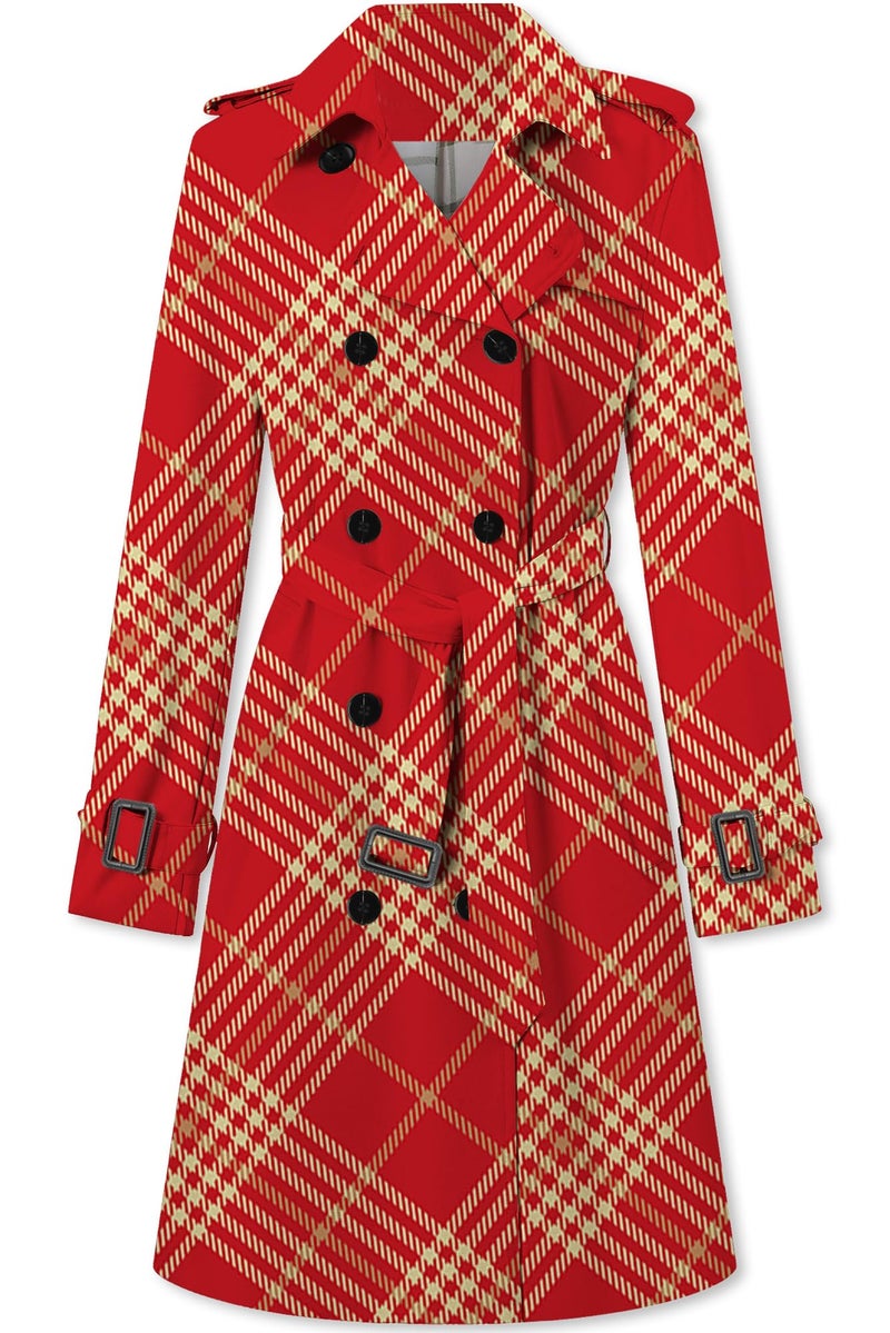 Betusline Women's Long Trench Coat Double Breasted Classic Windbreaker Jacket Lapel Overcoat Outerwear with Belt, Red Yellow, M - Image 1