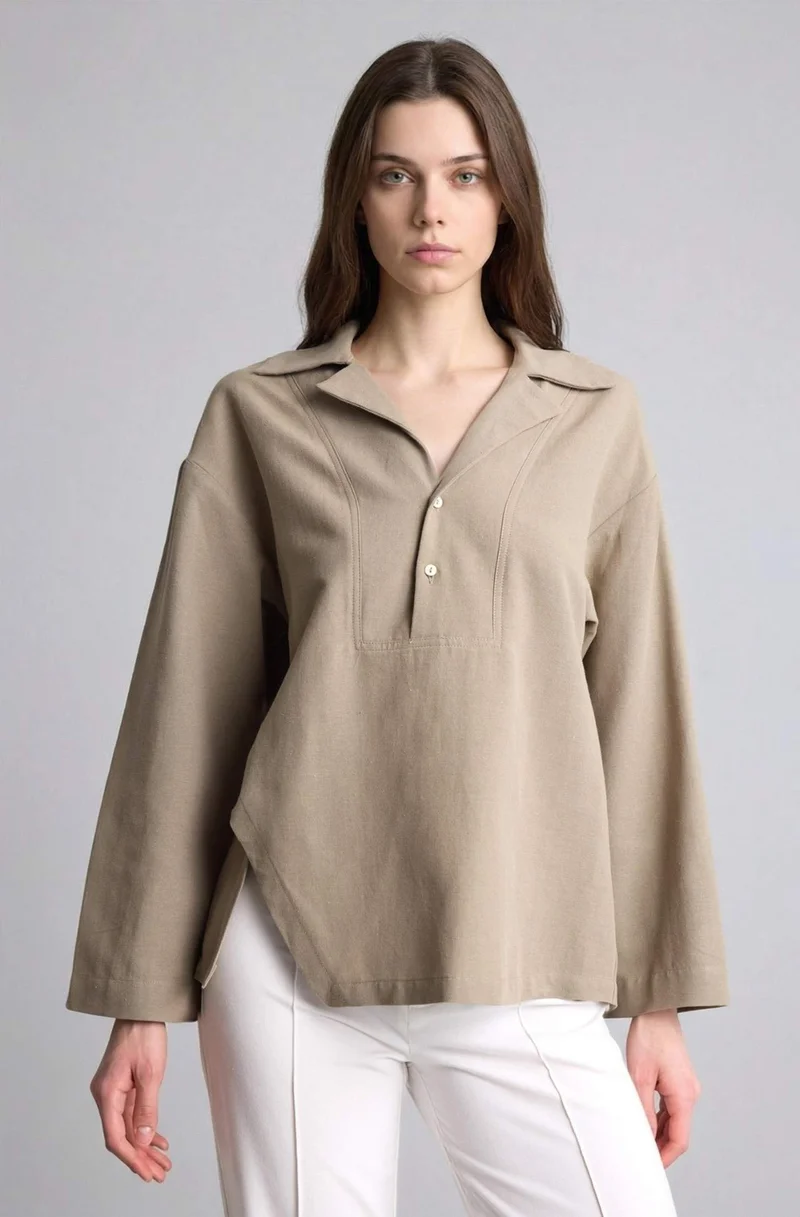 DeFacto Regular Fit Linen Blended Long Sleeve Tunic