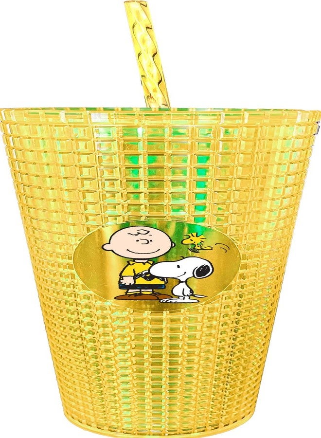 Spoontiques - Diamond Tumbler - Textured Cup with Straw - Double Wall Insulated and BPA Free - Charlie Brown & Snoopy - Yellow - 20 oz