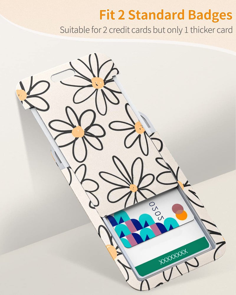 Uniclife Floral Sliding Badge Holder White Flower Plastic Case with Retractable Badge Reel Carabiner Clip & Detachable Lanyard Strap Fashionable Vertical Card Protector for Women Nurse Teacher Student - Image 5