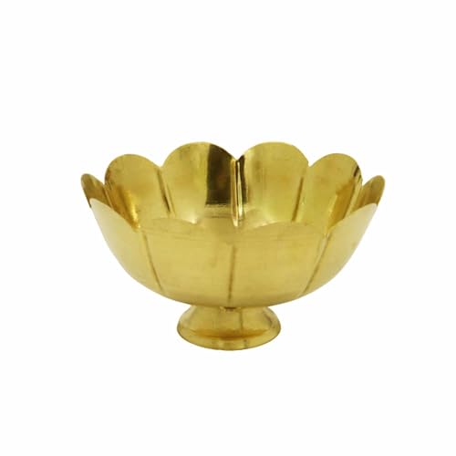 Putrika Engraved Brass Lotus Shape Bowl|Flower Basket for Home|Office|Fruit Basket for Dining Table|Kitchen Serve Bowl|Marriage Gift|Diwali & Return Gift[5inch]-Decorative Kamal Fruit Bowl - Image 1