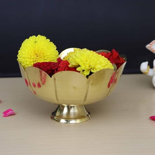 Putrika Engraved Brass Lotus Shape Bowl|Flower Basket for Home|Office|Fruit Basket for Dining Table|Kitchen Serve Bowl|Marriage Gift|Diwali & Return Gift[5inch]-Decorative Kamal Fruit Bowl - Image 5
