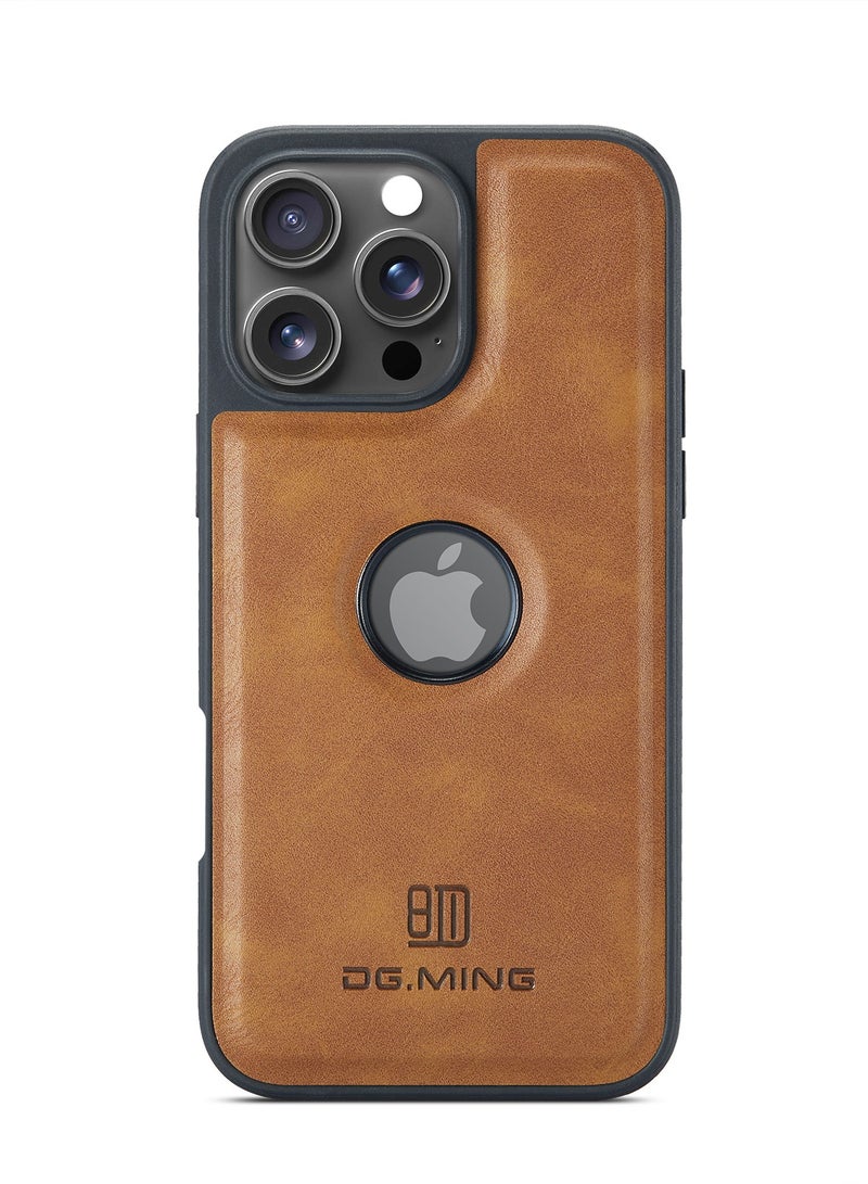 DGMING Case Cover Premium Leather Back with Logo CutOut Shockproof Compatible with Iphone 16 Pro Max (Brown)  - Image 2