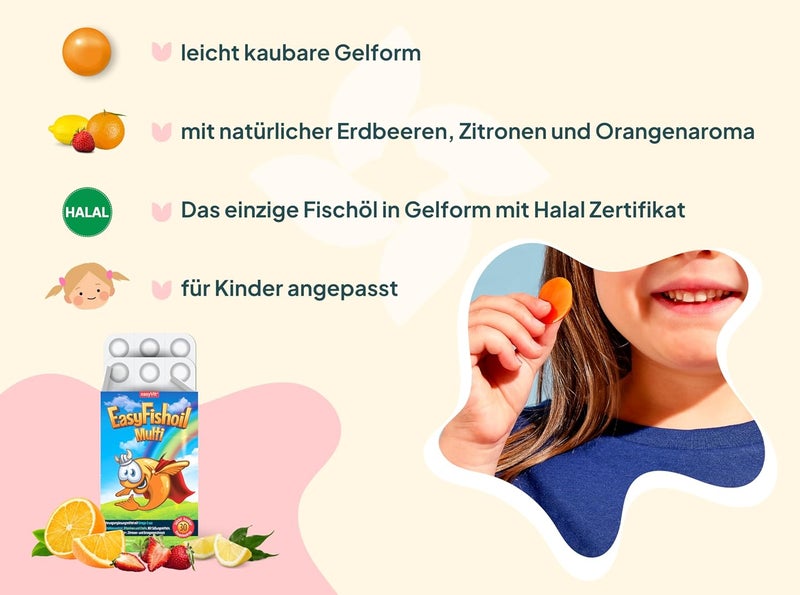 easyVit EasyFishoil Multivitamin Omega 3 Jelly - 30 Soft Jelly Capsules with 11 Vitamins for Children, Natural Lemon & Orange Flavor - Image 4