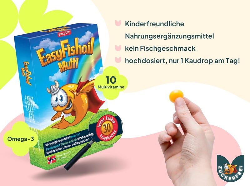 easyVit EasyFishoil Multivitamin Omega 3 Jelly - 30 Soft Jelly Capsules with 11 Vitamins for Children, Natural Lemon & Orange Flavor - Image 2