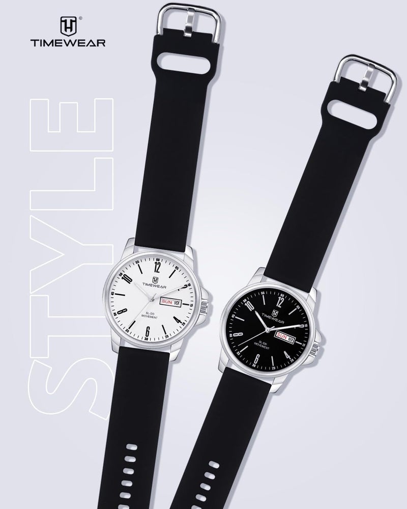 TIMEWEAR Analog New Track Roman Dial, Day Date Functioning, Black Silicone Strap Watch for Men - Image 4