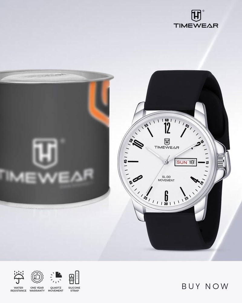 TIMEWEAR Analog New Track Roman Dial, Day Date Functioning, Black Silicone Strap Watch for Men - Image 2