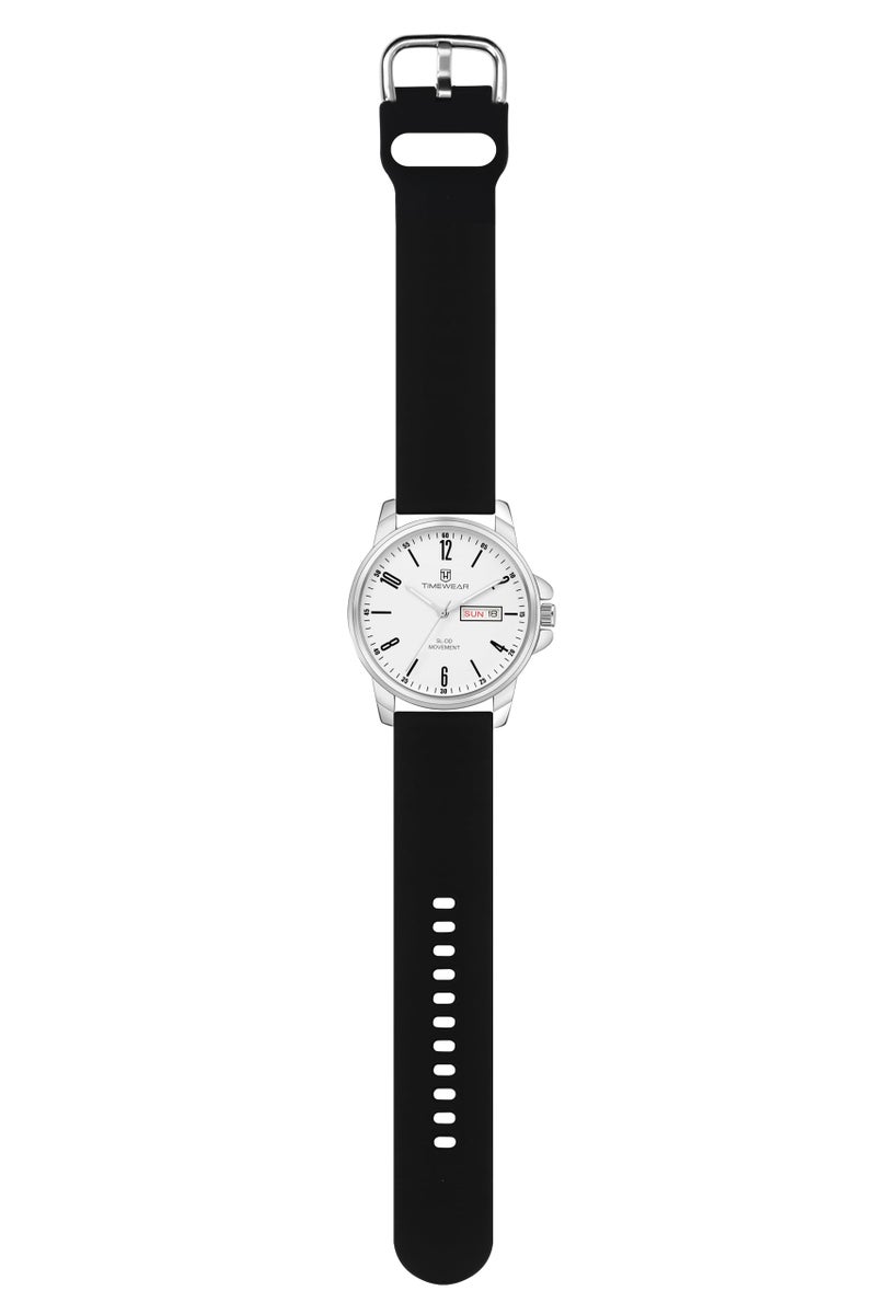 TIMEWEAR Analog New Track Roman Dial, Day Date Functioning, Black Silicone Strap Watch for Men - Image 3