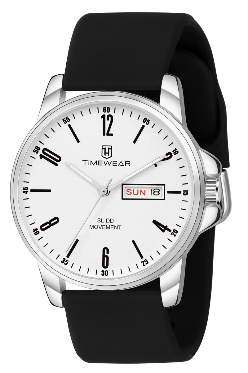 TIMEWEAR Analog New Track Roman Dial, Day Date Functioning, Black Silicone Strap Watch for Men - Image 5