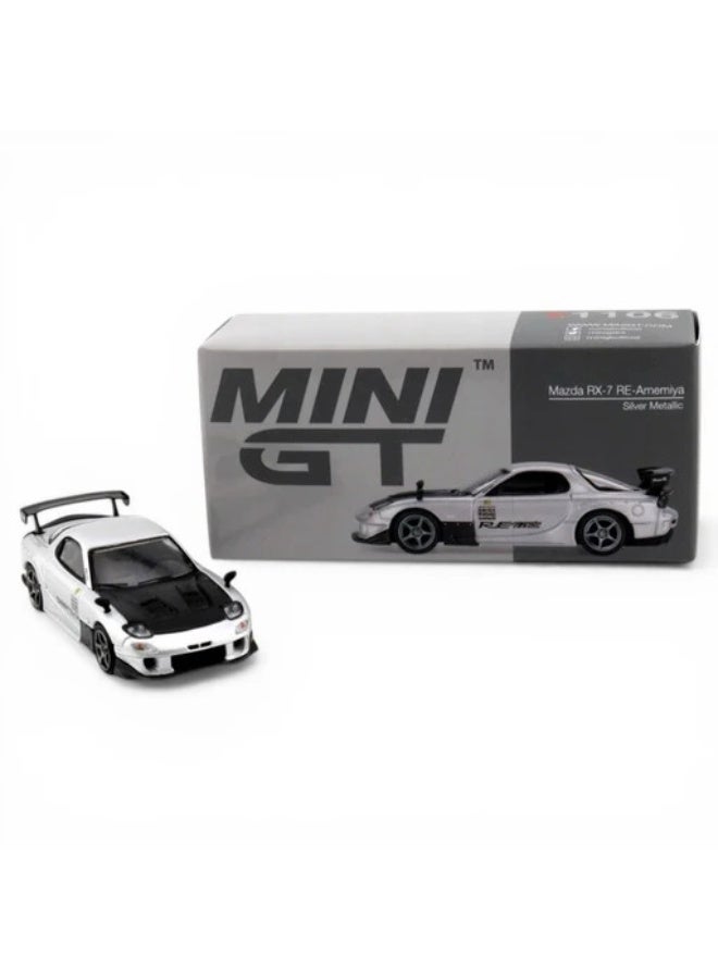 Mini GT Models سيارة ميني جي تي مازدا RX-7 RE-Amemiya نموذج مصبوب بمقياس 1:64، فضي معدني #1106 - Image 1