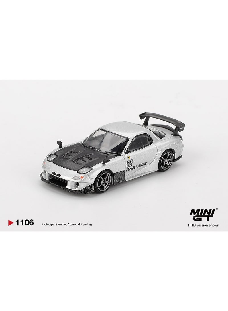 Mini GT Models سيارة ميني جي تي مازدا RX-7 RE-Amemiya نموذج مصبوب بمقياس 1:64، فضي معدني #1106 - Image 2
