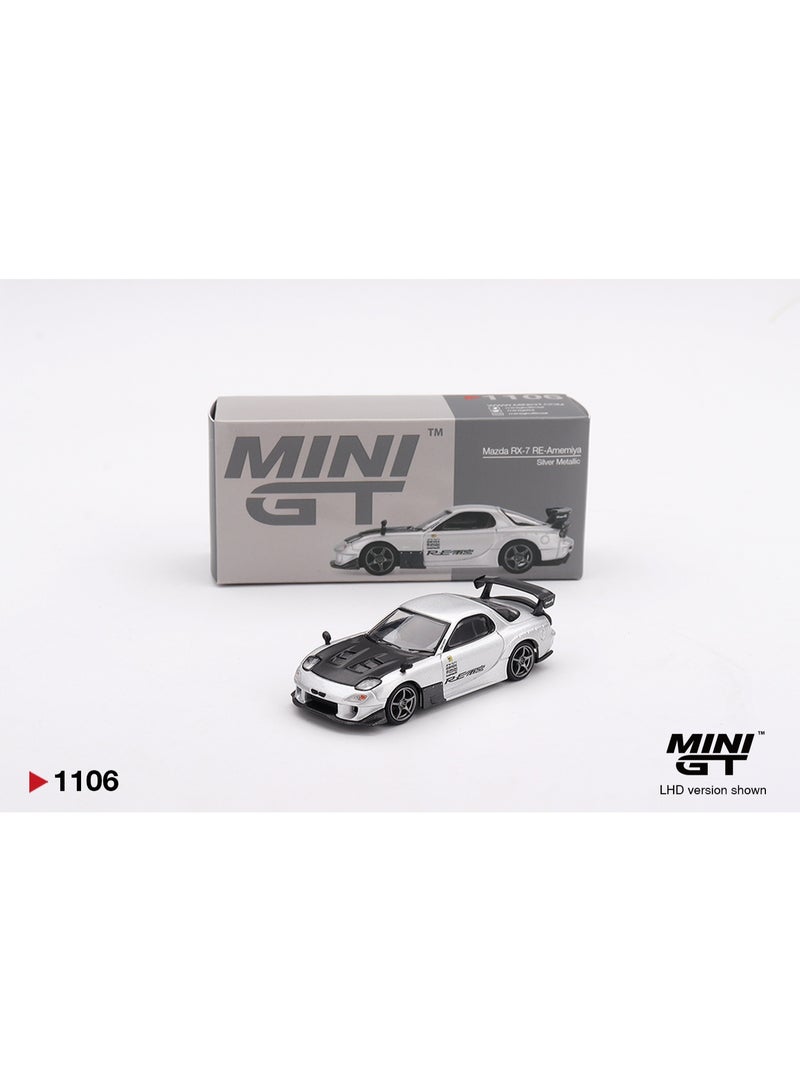 Mini GT Models سيارة ميني جي تي مازدا RX-7 RE-Amemiya نموذج مصبوب بمقياس 1:64، فضي معدني #1106 - Image 4