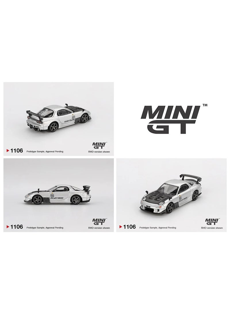 Mini GT Models سيارة ميني جي تي مازدا RX-7 RE-Amemiya نموذج مصبوب بمقياس 1:64، فضي معدني #1106 - Image 5