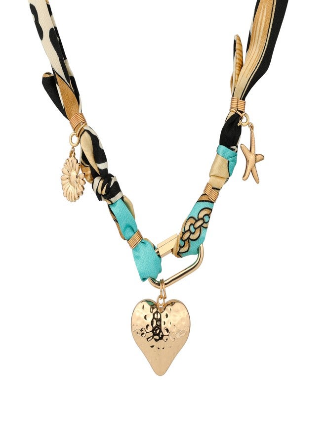 B BBPM Bandana Necklace for Women - Gold Dainty Charm Necklace with Heart, Starfish, Flower Pendants, Carabiner Lock - Boho Beach Vintage Scarf Necklaces, Trendy Jewelry Gift - Image 1