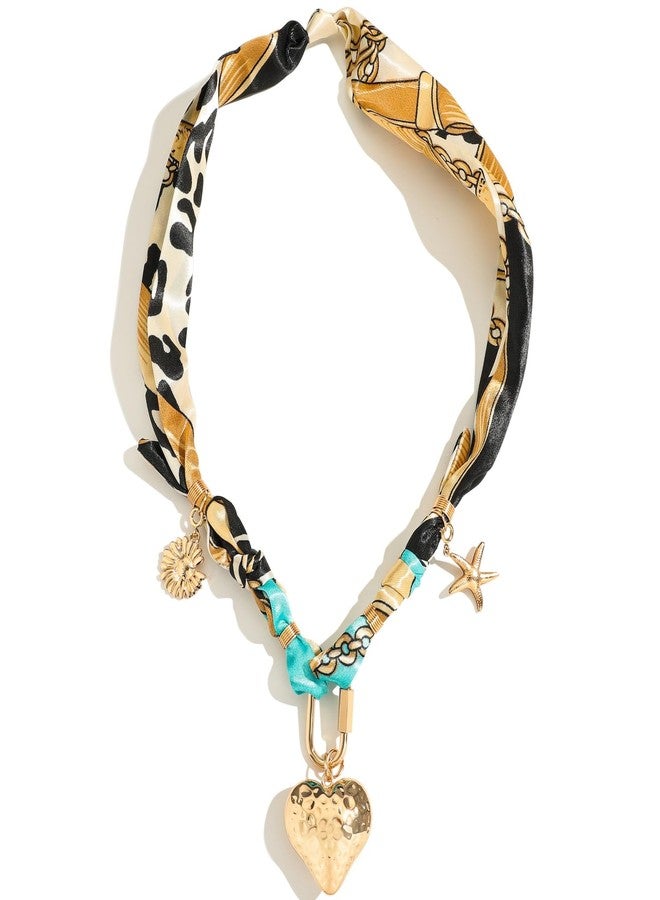 B BBPM Bandana Necklace for Women - Gold Dainty Charm Necklace with Heart, Starfish, Flower Pendants, Carabiner Lock - Boho Beach Vintage Scarf Necklaces, Trendy Jewelry Gift - Image 2