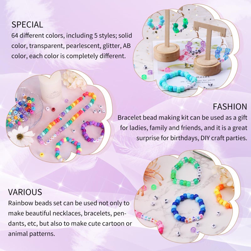 QUEFE 2350pcs, 64 Colors, Pony Beads for Bracelet Making Kit, Rainbow Kandi Beads Friendship Bracelet Kit, Letter Beads and Elastic Strings for Bracelet Necklace Making, Craft Gifts Set for Girls - Image 5