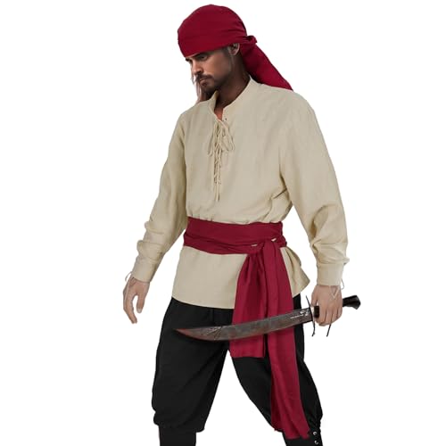 HSDOU Mens Pirate 3 Pcs Costume Set Renaissance Pirate Shirt Medieval Costume Viking (Z3760YE, 3XL) - Image 3