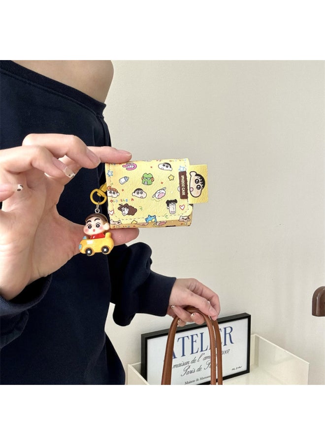 Generic - Cartoon Anime Collection Crayon Shin Suitable For Airpods4/3 Headphone Protective Case 2pro Second And Third Generation New-Color:Leather Headphone Bag, Yellow Background Crayon Shin-chan Shell + Pendant-Applicable Models:For Apple Airpods 4 - Image 1