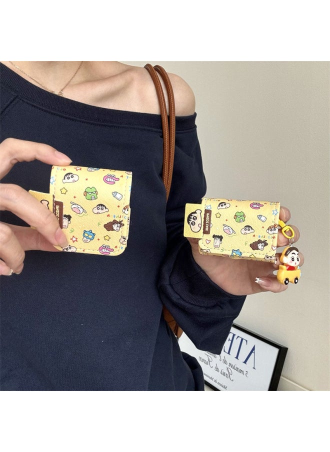Generic - Cartoon Anime Collection Crayon Shin Suitable For Airpods4/3 Headphone Protective Case 2pro Second And Third Generation New-Color:Leather Headphone Bag, Yellow Background Crayon Shin-chan Shell + Pendant-Applicable Models:For Apple Airpods 4 - Image 1