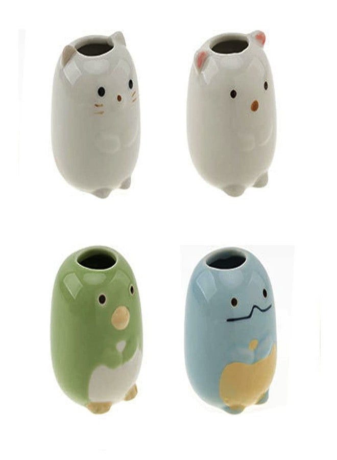 لوزين حامل فرشاة أسنان صغير مبتكر على شكل حيوانات، 4 قطع، مصنوع من السيراميك، مع أعواد قطنية، ومنظم لفرش الأسنان، مناسب لأسطح الحمامات وأحواض الغسيل. - Image 1