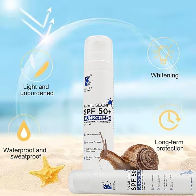 SNEIRA واقي شمس سنايرا سرّ الحلزون SPF 50 200 مل حماية واسعة الطيف من أشعة UVA و UVB للوجه والجسم سريع الامتصاص بدون أثر أبيض خالي من البارابين مقاوم للماء للبشرة الدهنية والجافة - Image 3