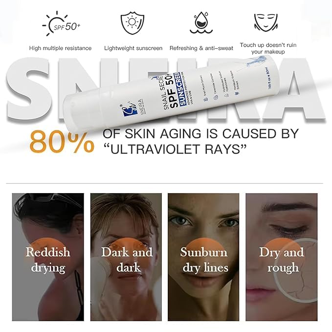 SNEIRA واقي شمس سنايرا سرّ الحلزون SPF 50 200 مل حماية واسعة الطيف من أشعة UVA و UVB للوجه والجسم سريع الامتصاص بدون أثر أبيض خالي من البارابين مقاوم للماء للبشرة الدهنية والجافة - Image 2