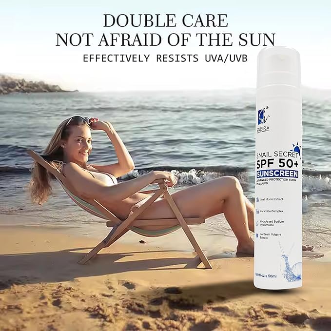SNEIRA واقي شمس سنايرا سرّ الحلزون SPF 50 200 مل حماية واسعة الطيف من أشعة UVA و UVB للوجه والجسم سريع الامتصاص بدون أثر أبيض خالي من البارابين مقاوم للماء للبشرة الدهنية والجافة - Image 5