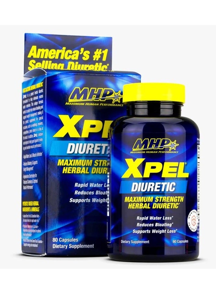 MHP Xpel Diuretic | Maximum Strength Herbal Water Loss Formula | Reduces Bloating & Supports Weight Loss | 80 Capsules - Image 1