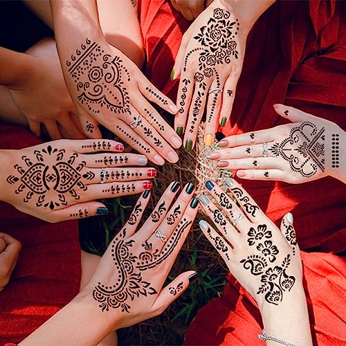 ChurlChurl 24 Sheets Henna Tattoo Stencils Kit for Hand, Indian Arabian Temporary Tattoo Template Mehndi Stencil Stickers - Image 2