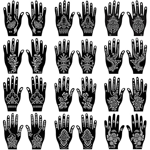 ChurlChurl 24 Sheets Henna Tattoo Stencils Kit for Hand, Indian Arabian Temporary Tattoo Template Mehndi Stencil Stickers - Image 1