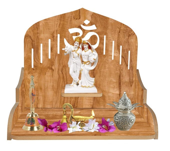 Wall Mounted Wooden Home Pooja Temple Mandir Puja Room Items Stand Office Decor