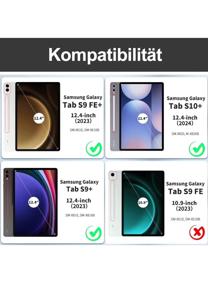 New Samsung Galaxy Tab S10 Plus / S9 PLUS / S9 FE+ 12.4" Smart Keyboard Case with Touchpad – Arabic/English Bluetooth Keyboard, Detachable, Slim Stand Cover – Black - Image 2