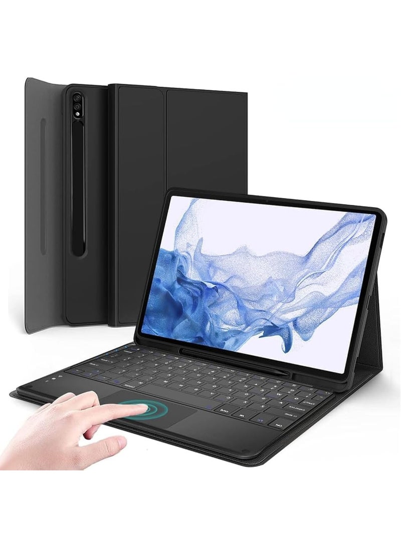 New Samsung Galaxy Tab S10 Plus / S9 PLUS / S9 FE+ 12.4" Smart Keyboard Case with Touchpad – Arabic/English Bluetooth Keyboard, Detachable, Slim Stand Cover – Black - Image 1
