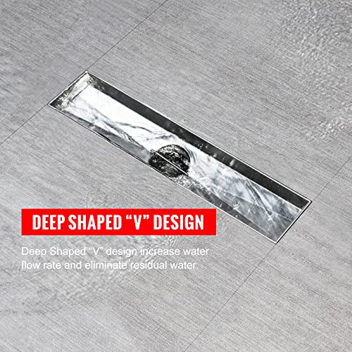 SaniteModar Shower Drain, 12 inch Linear Shower Drain with Removable Square Hole Panel, AISI 304 Stainless Steel Brushed Shower Floor Linear Drain with Adjustable Feet and Hair Strainer - Image 2