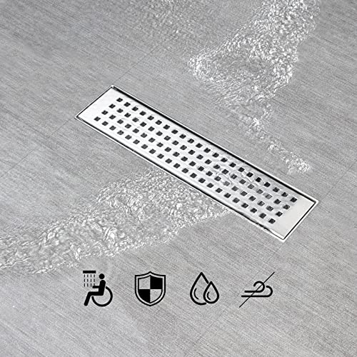 SaniteModar Shower Drain, 12 inch Linear Shower Drain with Removable Square Hole Panel, AISI 304 Stainless Steel Brushed Shower Floor Linear Drain with Adjustable Feet and Hair Strainer - Image 3