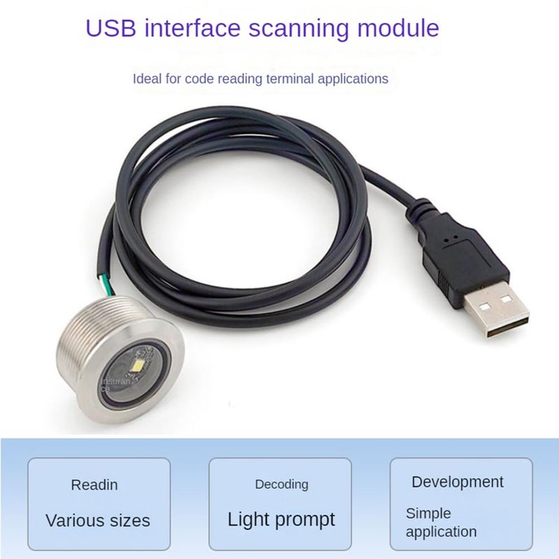 GM861 USB Barcode Scanner 1D 2D QR Code Module Stainless Steel Thread Fill Light Easy Install - Image 4