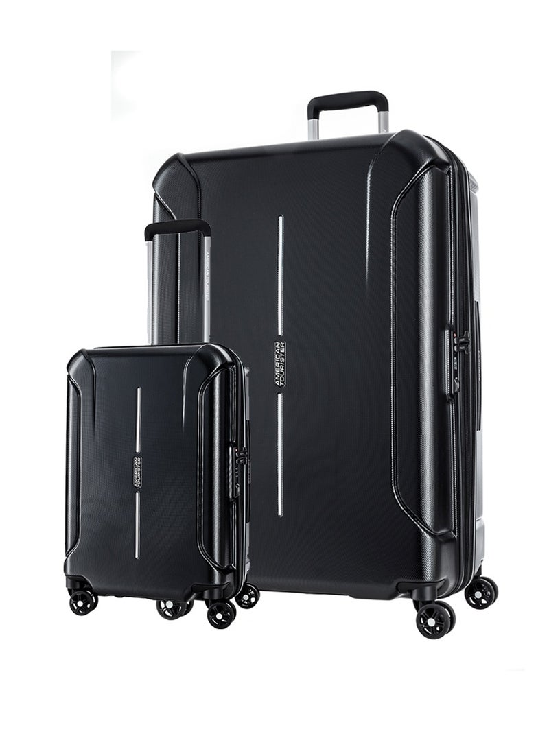 AMERICAN TOURISTER technum suitcase, 2pc set (55 + 77 cm), 4 spinner wheels, hard top, polycarbonate, diamond black|duosaf™ security zipper|dual tube pull handle|expandable|tsa lock - 3 years international warranty - Image 1