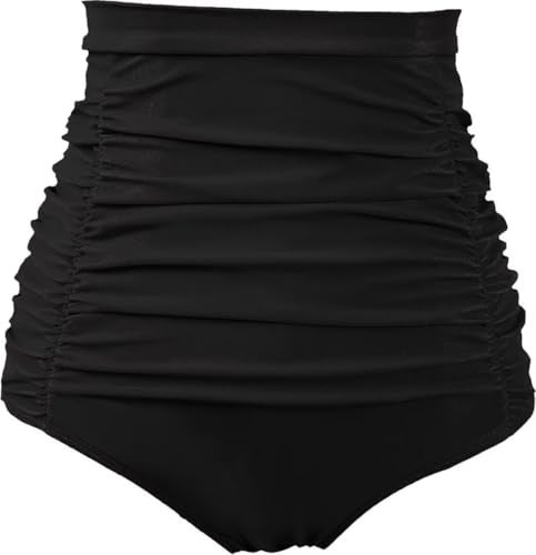 COCOPEAR Women's Ruched High Waisted Bikini Bottom Retro Vintage Swim Short Tankinis Black M - Image 4